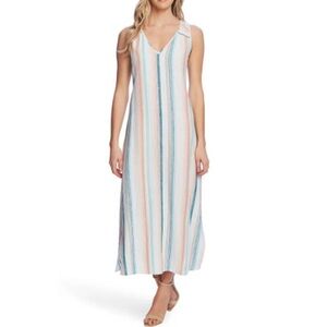 Vince Camuto pastel striped resort linen bohemian beachy chic maxi dress NWT SM